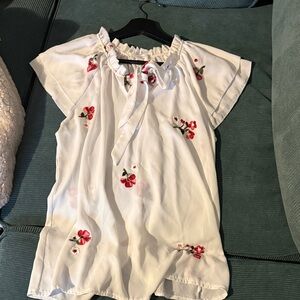 Ford White Blouse with Red Floral Embroidery